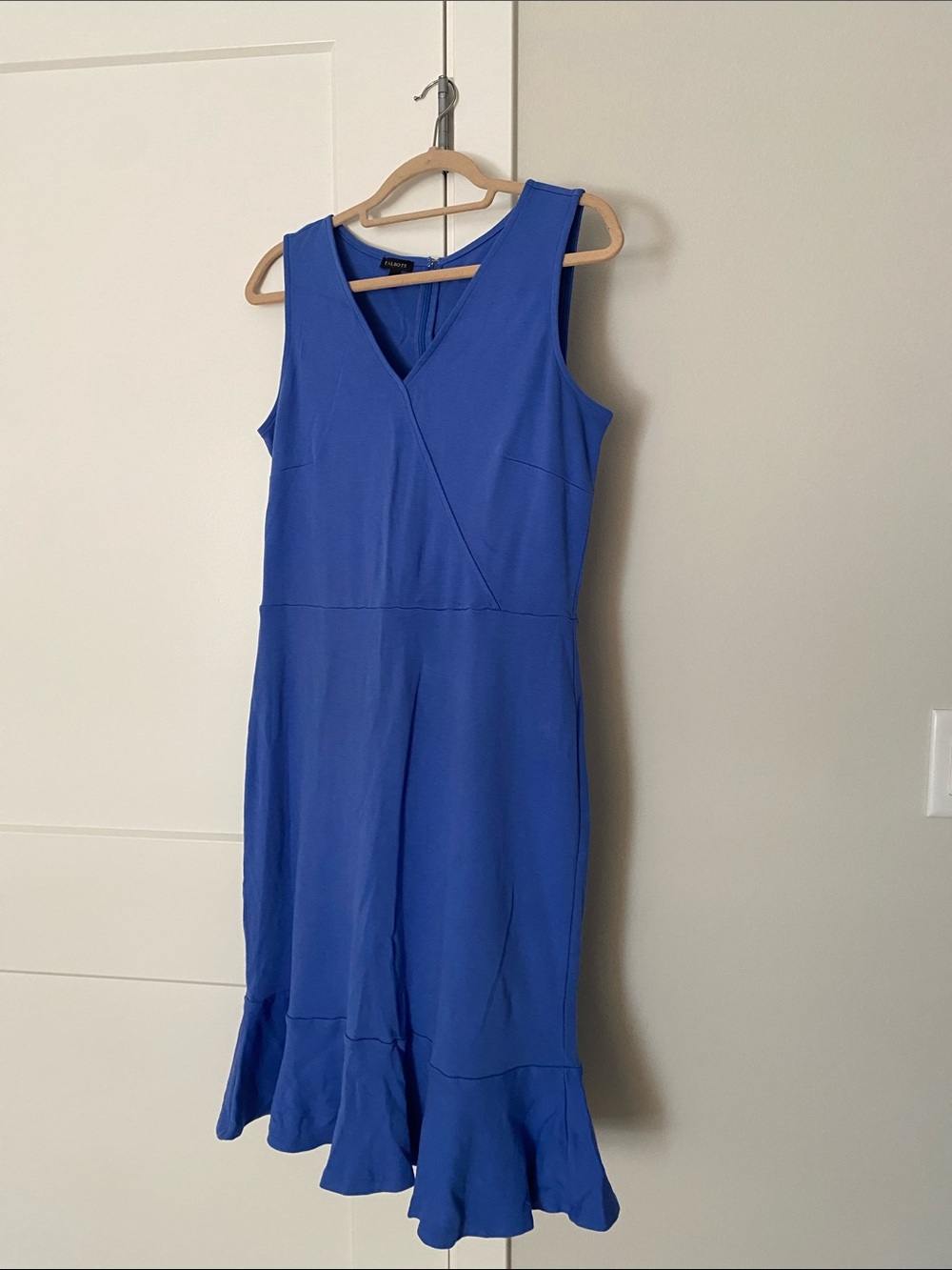 Talbots Royal Blue Sleeveless V-Neck Midi Dress with Ruffle Hem